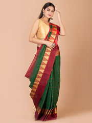 Green & Multi pure cotton taant saree