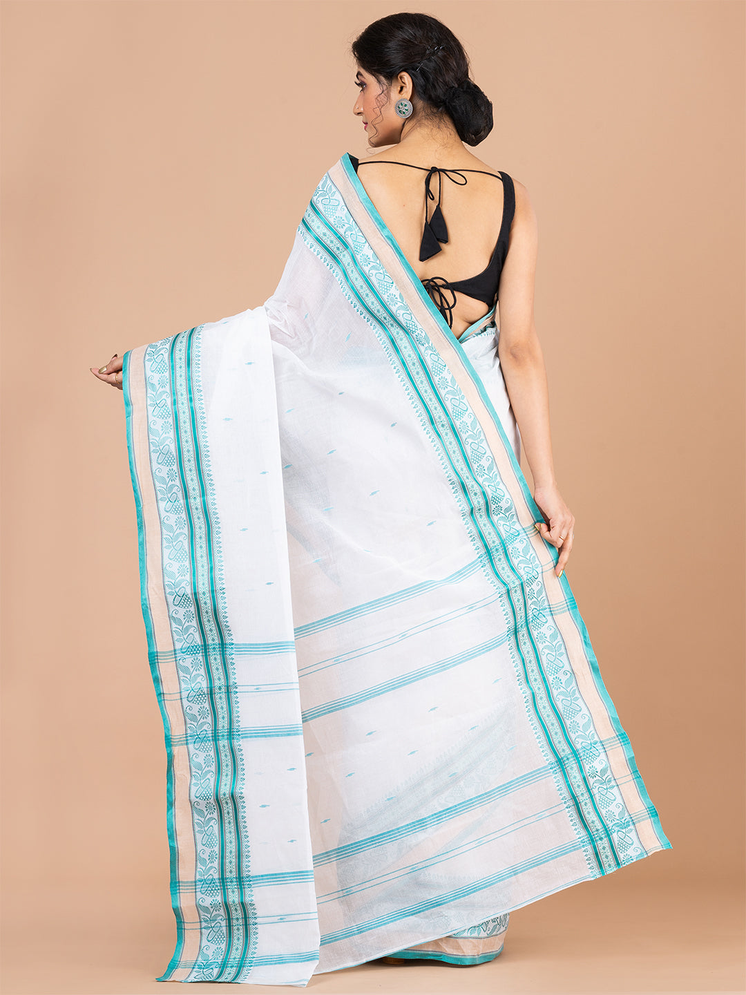 White & Green pure cotton woven design taant saree