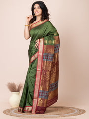 Green & Maroon Zari work Bombkai silk saree