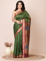 Green & Maroon Zari work Bombkai silk saree