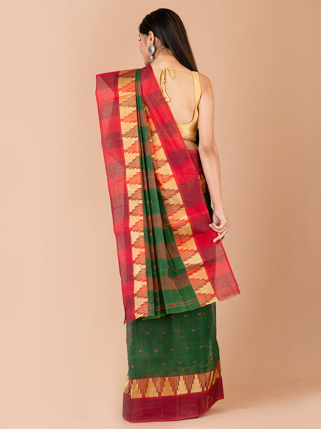 Green & Multi pure cotton taant saree