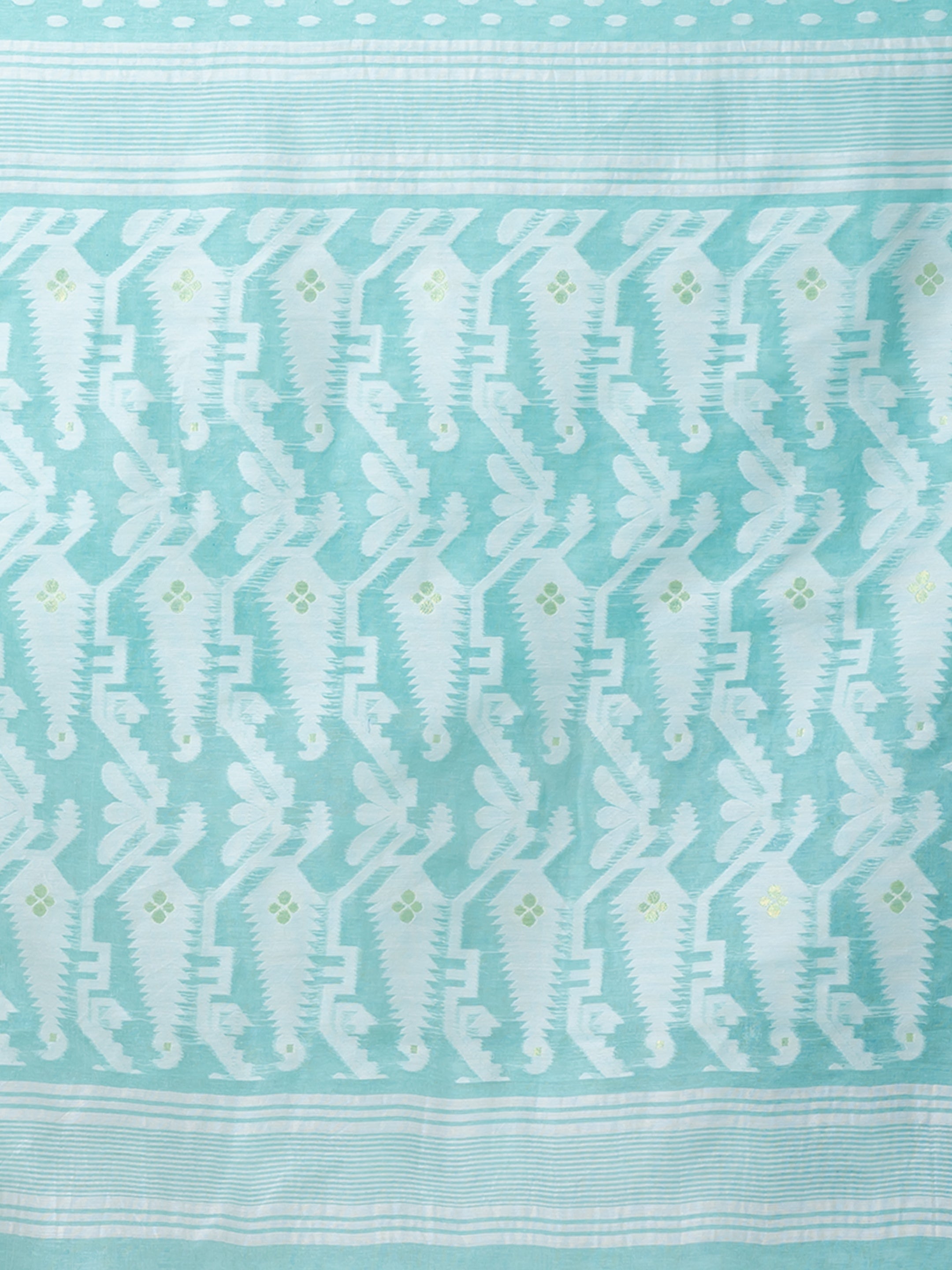 Laa Calcutta Sea Green & White Woven jamdani saree