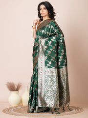 Green & Golden all over zari work Katan silk Benarashi saree