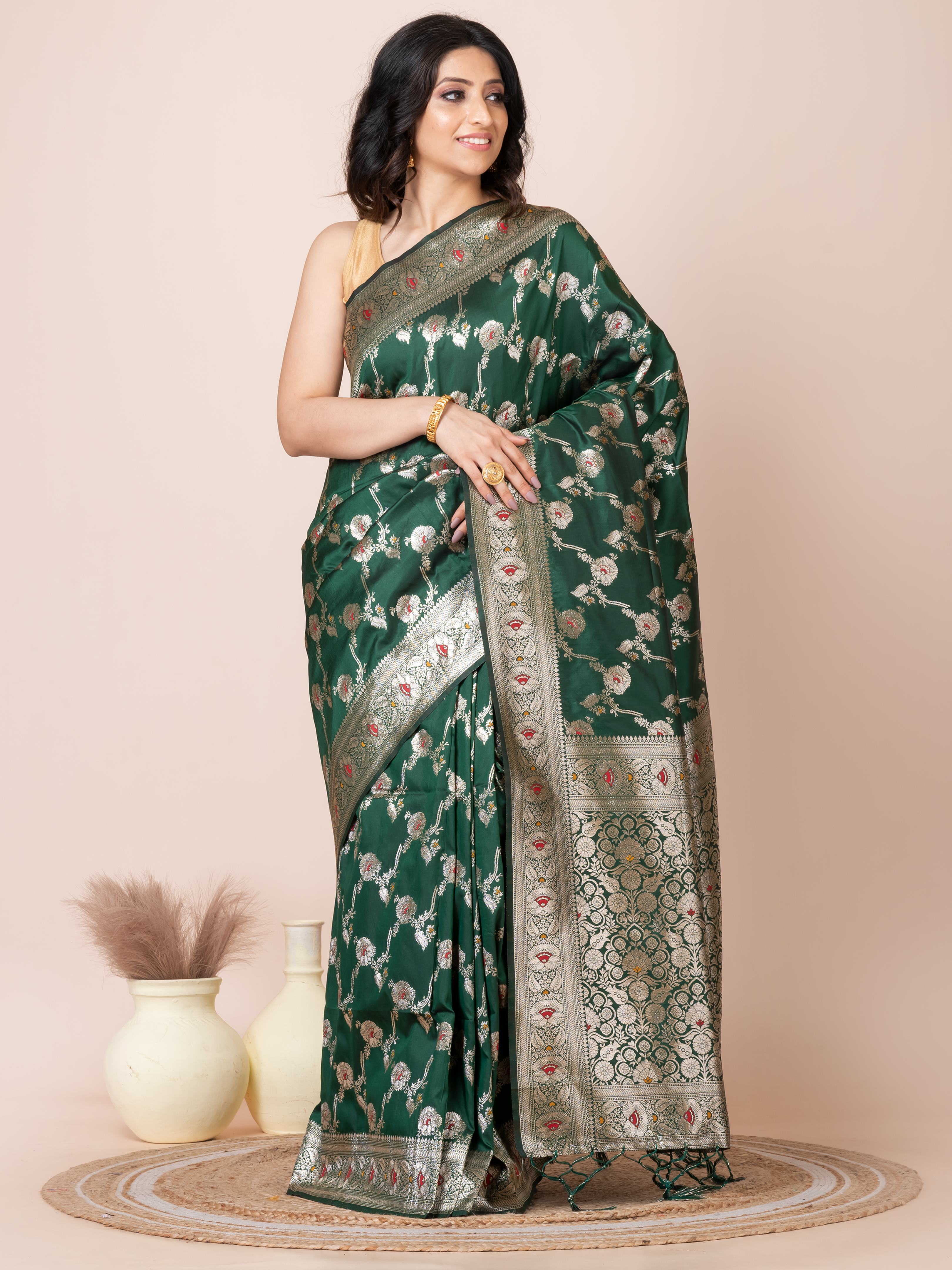 Green & Golden all over zari work Katan silk Benarashi saree