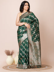 Green & Golden all over zari work Katan silk Benarashi saree