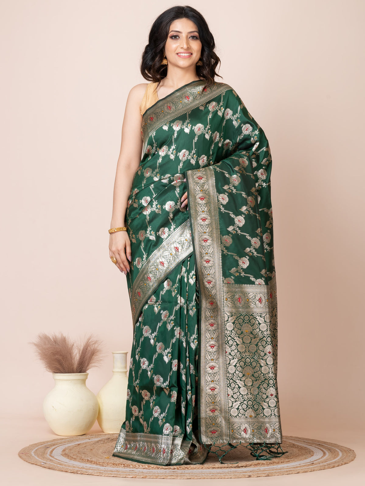 Green & Golden all over zari work Katan silk Benarashi saree