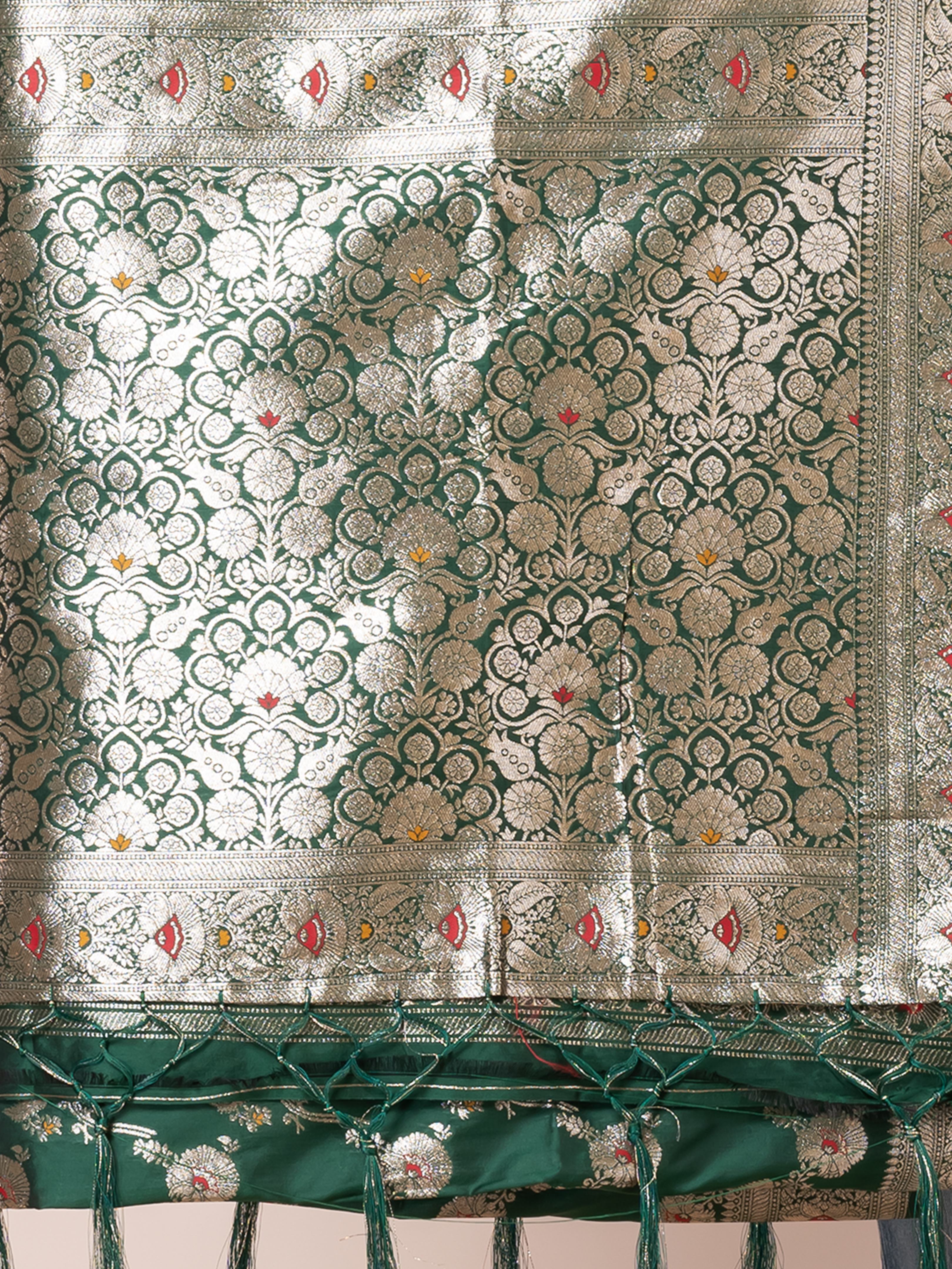 Green & Golden all over zari work Katan silk Benarashi saree