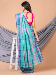 Laa Calcutta Sea Green & Multi pure cotton Taant saree