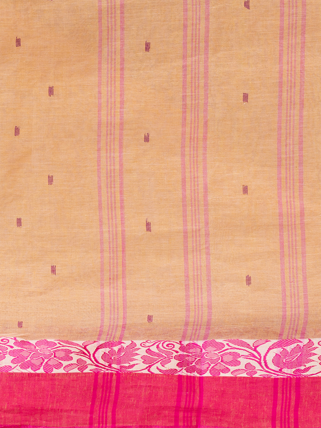 Beige & Pink pure cotton woven design taant saree