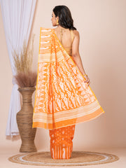 Laa Calcutta Orange & White Woven jamdani saree