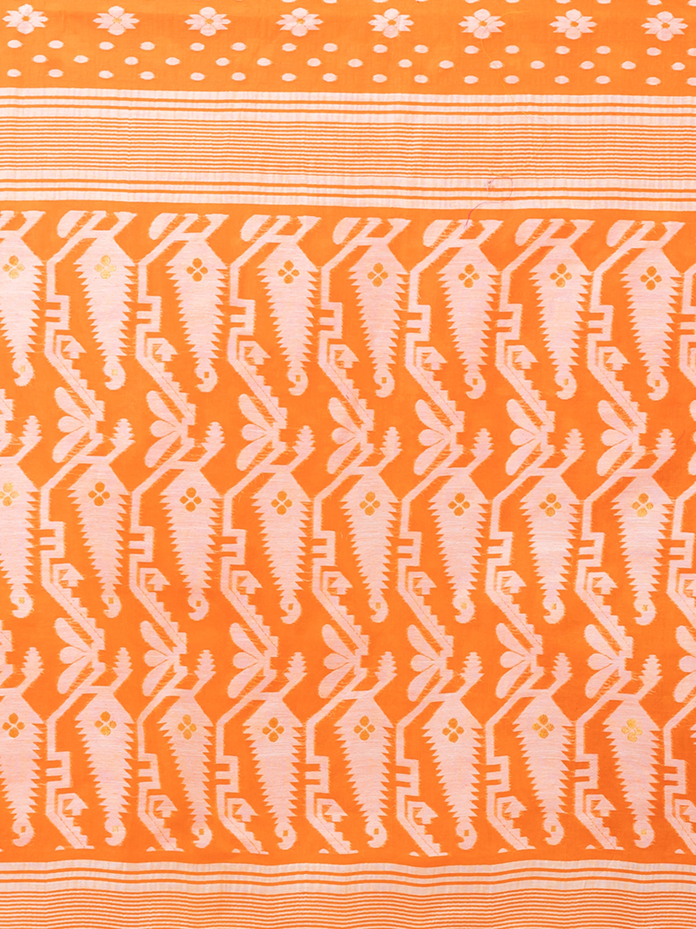 Laa Calcutta Orange & White Woven jamdani saree