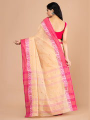 Beige & Pink pure cotton woven design taant saree