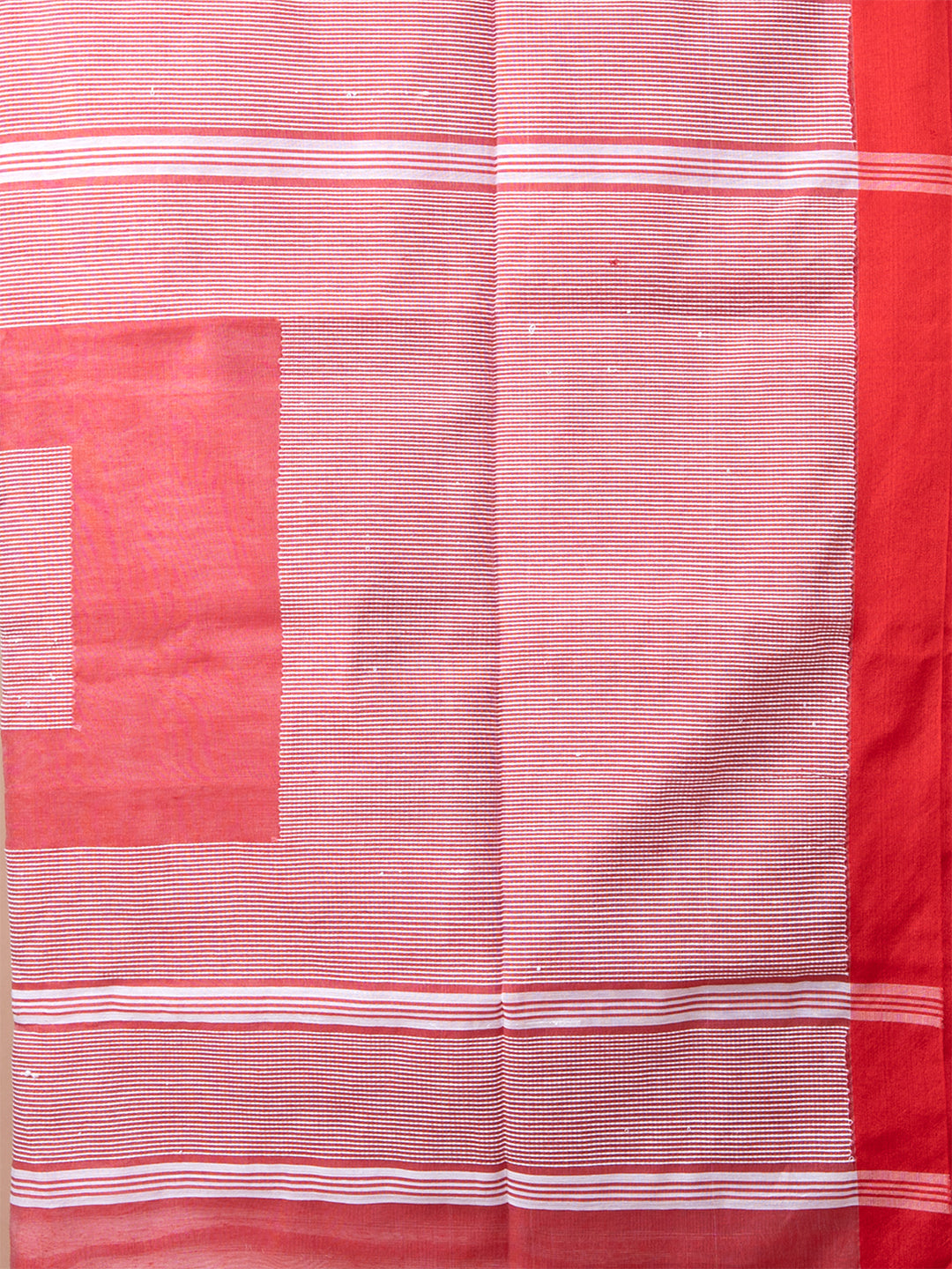 Laa Calcutta White & Red cotton silk woven temple design handloom saree for women
