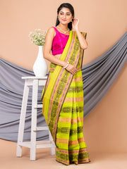 Laa Calcutta Green & Multi pure cotton Taant saree