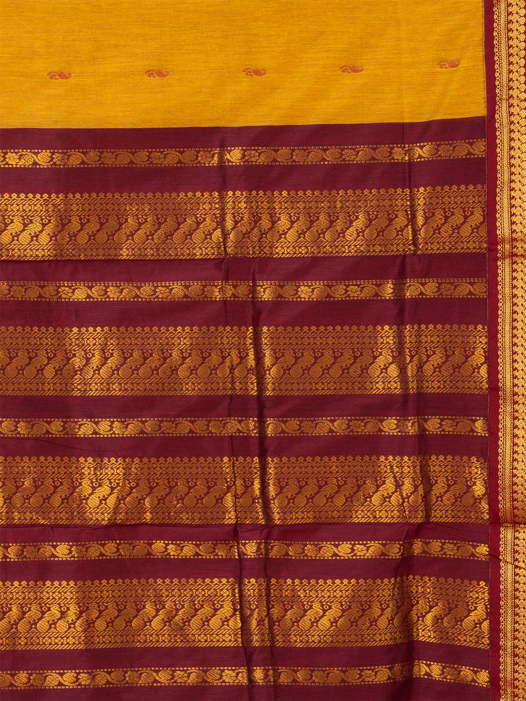 Mustard & Maroon Silk Gadwal Saree