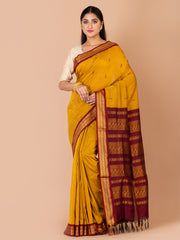 Mustard & Maroon Silk Gadwal Saree