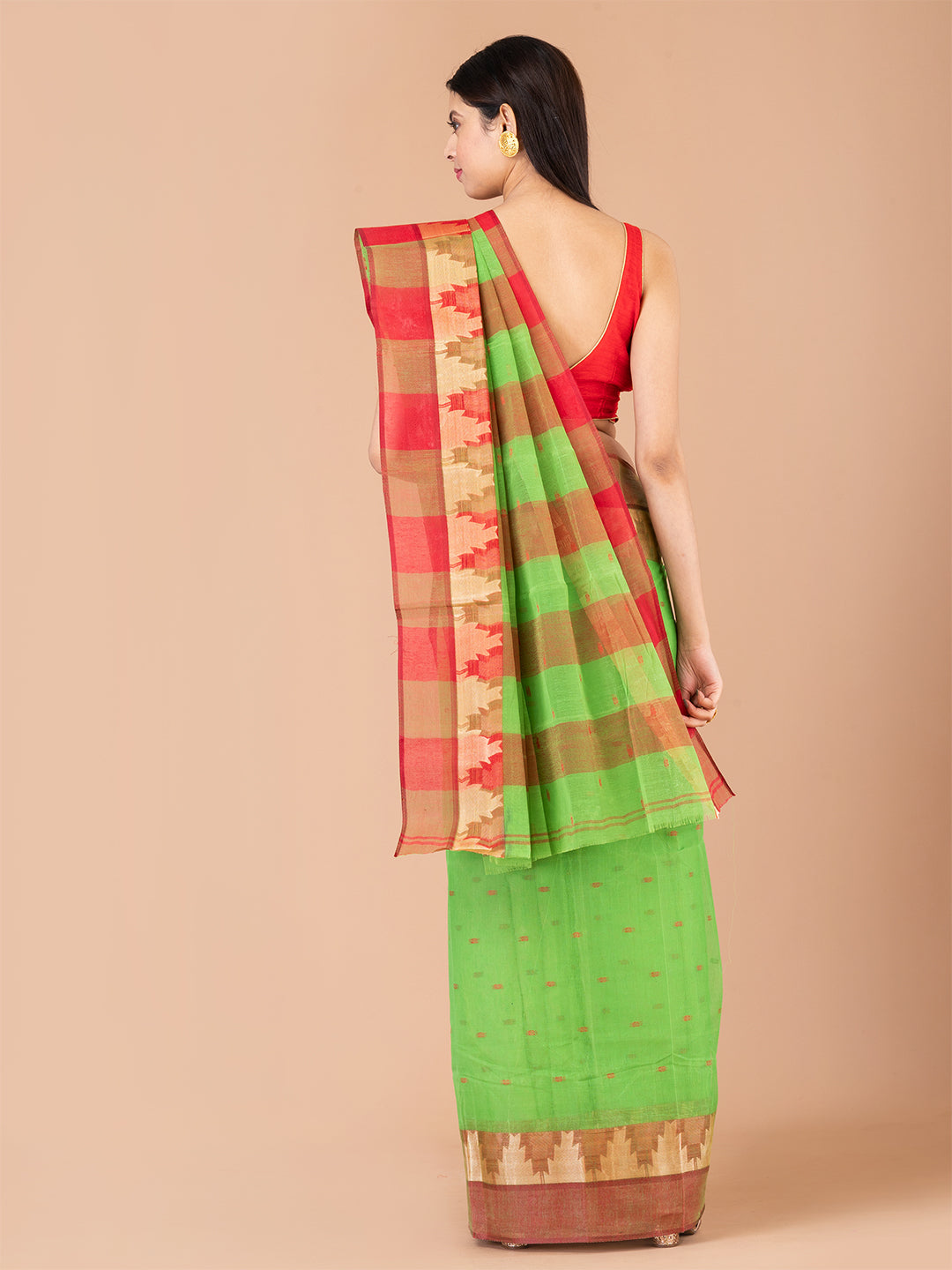 Green & Red pure cotton taant saree