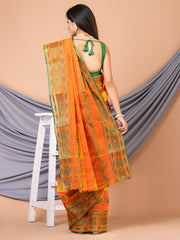 Laa Calcutta Orange & Multi pure cotton Taant saree