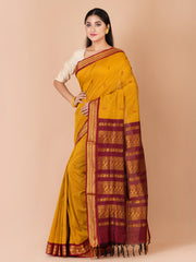 Mustard & Maroon Silk Gadwal Saree