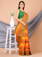 Laa Calcutta Orange & Multi pure cotton Taant saree