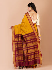 Mustard & Maroon Silk Gadwal Saree