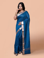 Laa Calcutta Maroon silk blend checked golden zari par handloom saree for women