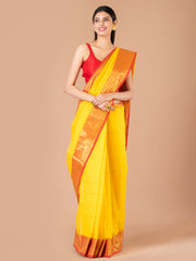 Yellow & Red pure cotton woven design taant saree