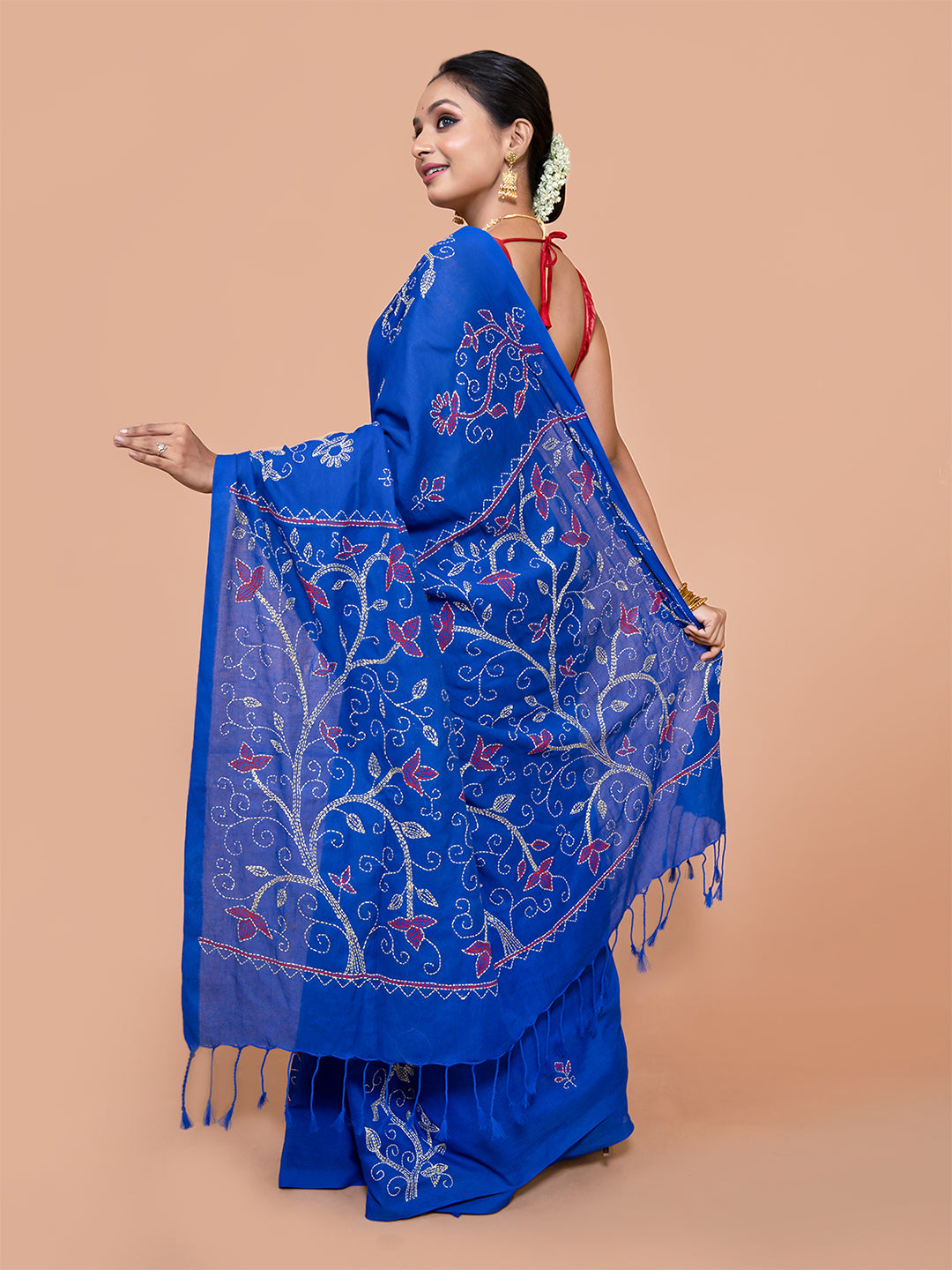 Laa Calcutta Blue & Multi Pure cotton hand stitch handloom saree for women