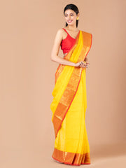 Yellow & Red pure cotton woven design taant saree