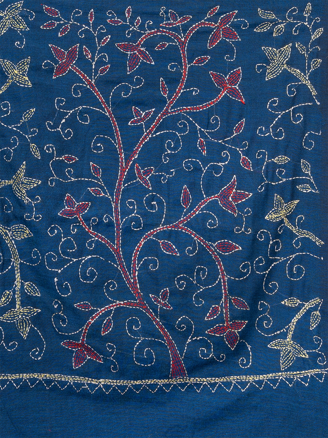 Laa Calcutta Navy Blue & Multi Pure cotton hand stitch handloom saree for women