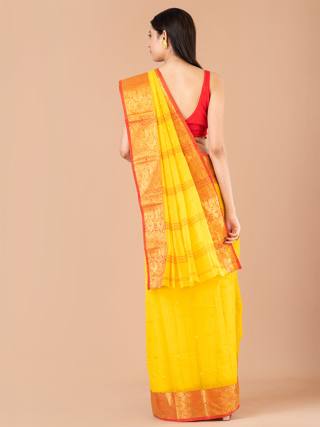 Yellow & Red pure cotton woven design taant saree