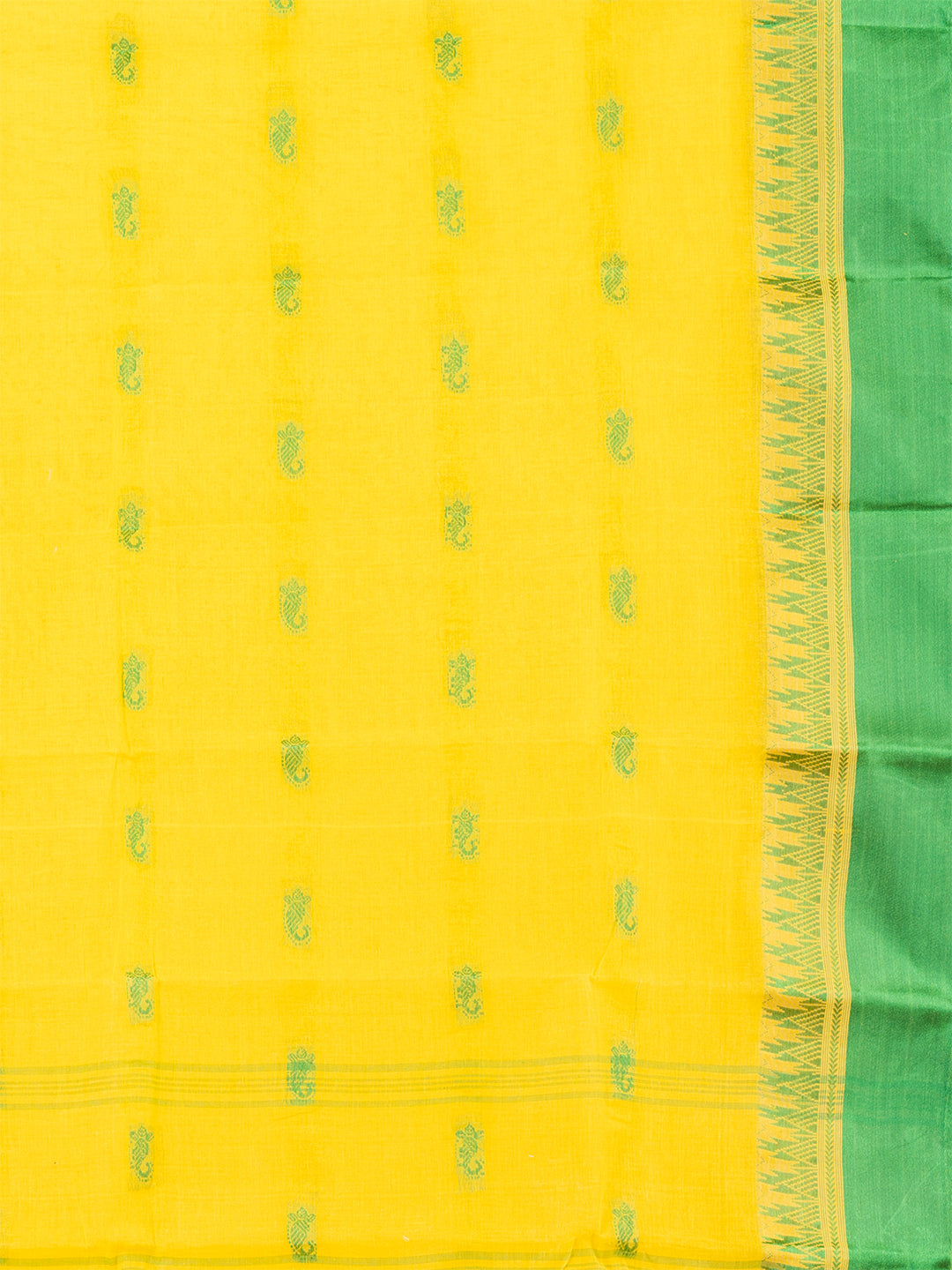 Yellow & Green pure cotton woven design taant saree