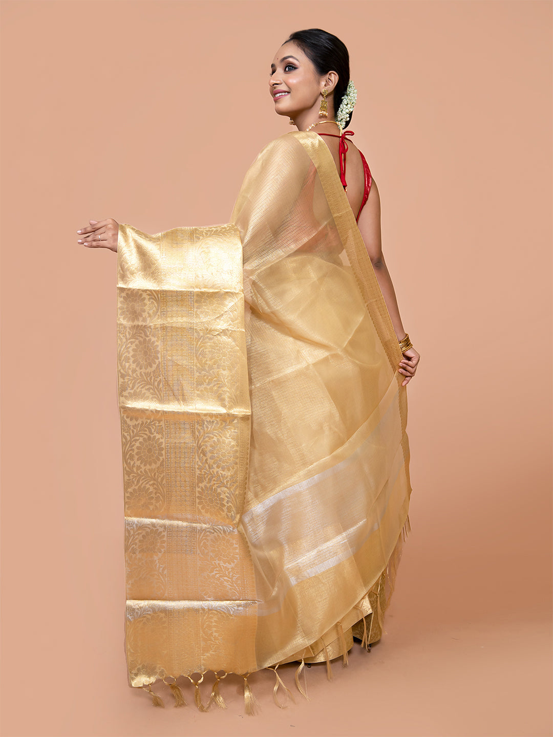 Laa Calcutta Golden zari woven Tissue Banarashi saree for women