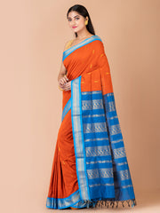 Orange & Blue Silk Gadwal Saree