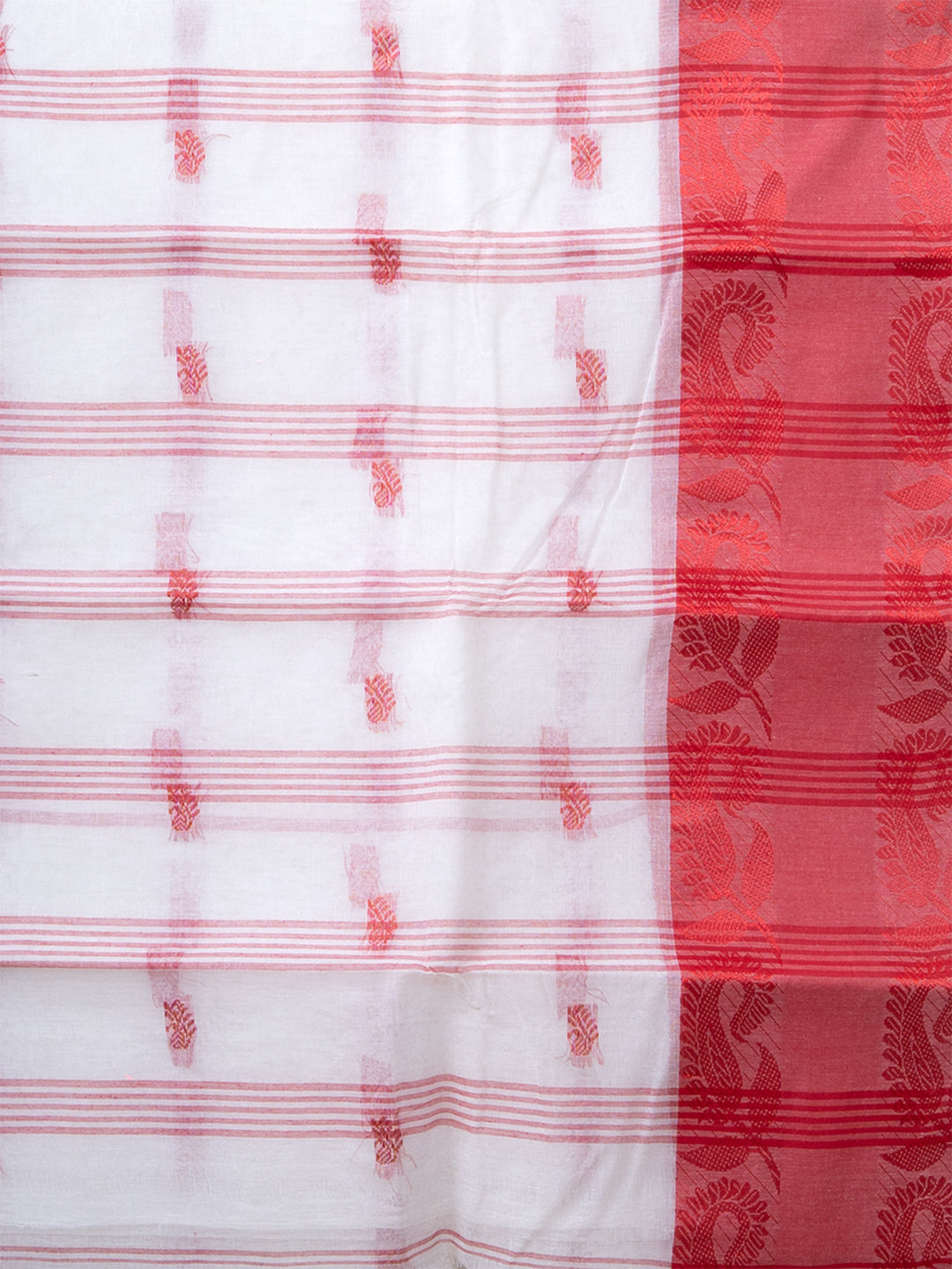 Laa Calcutta White & Red pure cotton woven design Taant saree for women