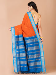 Orange & Blue Silk Gadwal Saree