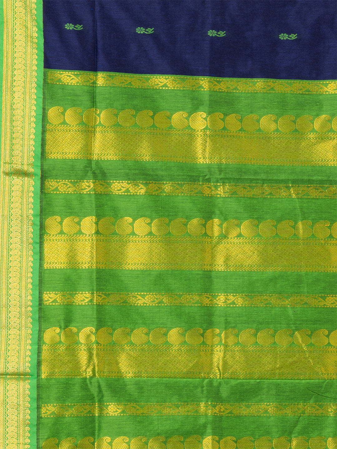 Navy Blue & Green Silk Gadwal Saree