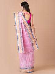 Pink & Blue pure cotton woven design taant saree