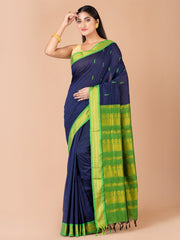 Navy Blue & Green Silk Gadwal Saree