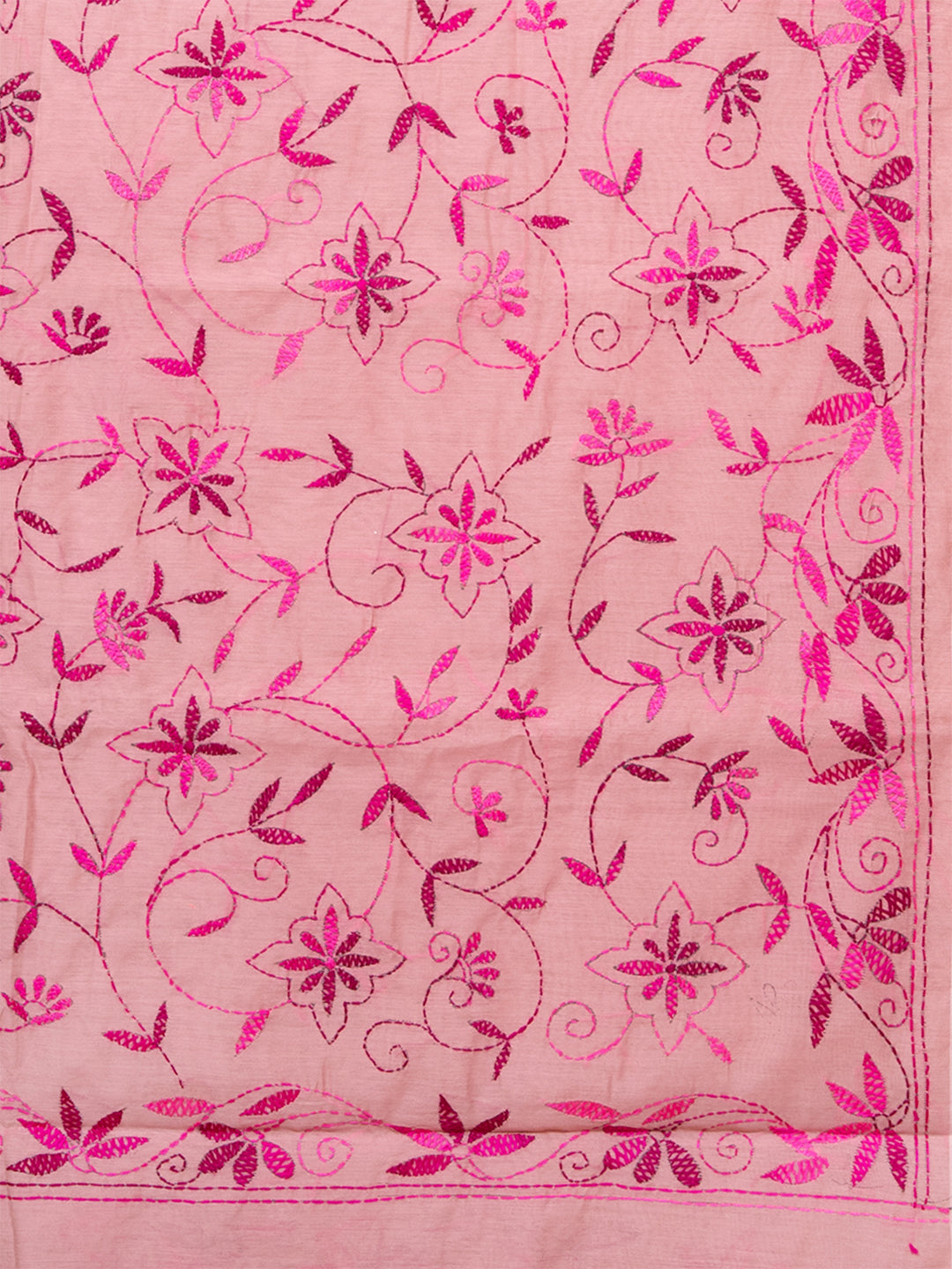 Laa Calcutta Pink silk blend floral embroidered kantha work saree for women