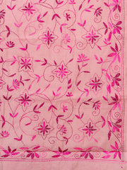 Laa Calcutta Pink silk blend floral embroidered kantha work saree for women