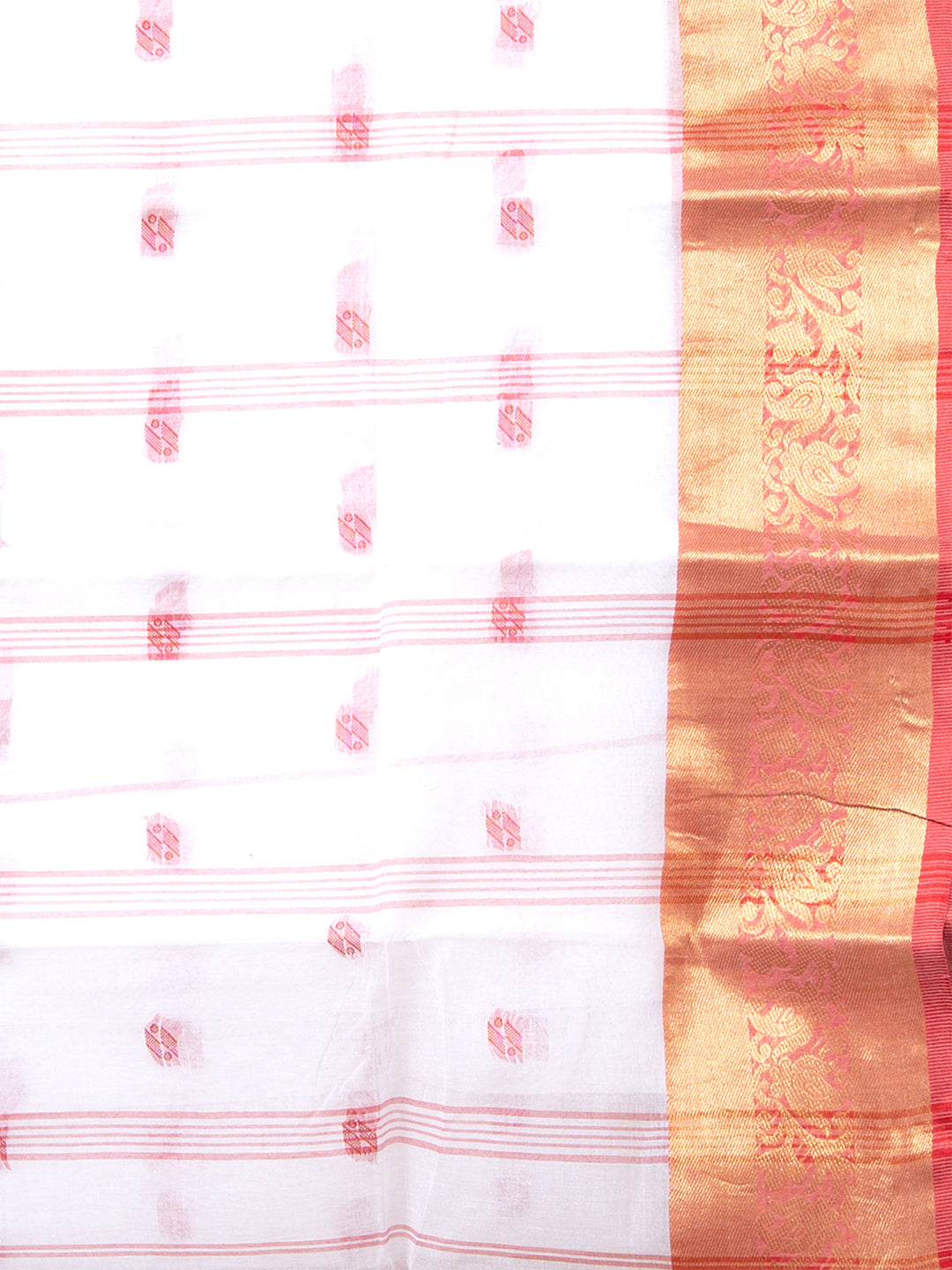 Laa Calcutta White & Red pure cotton woven design Zari per Taant saree for women
