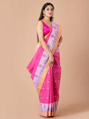 Pink & Blue pure cotton woven design taant saree