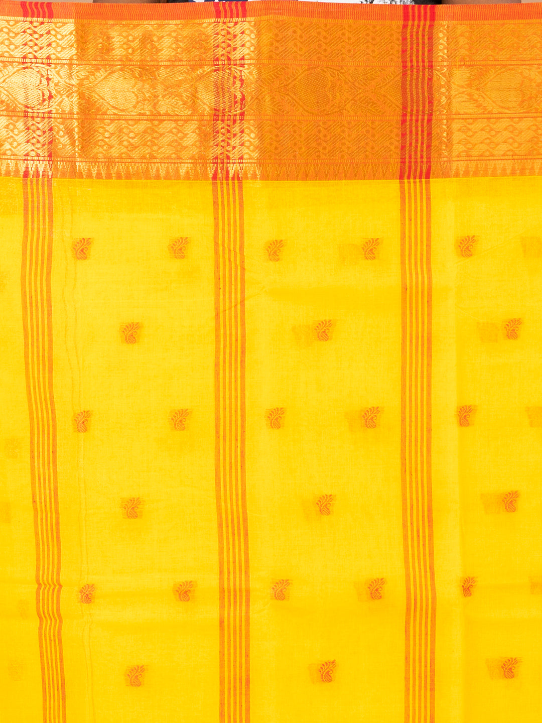 Laa Calcutta Yellow & Red Bengal Taant Saree