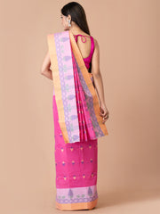 Pink & Blue pure cotton woven design taant saree