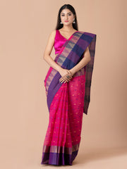 Magenta & Blue pure cotton taant saree