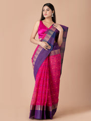 Magenta & Blue pure cotton taant saree