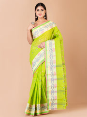 Green & Multi pure cotton taant saree