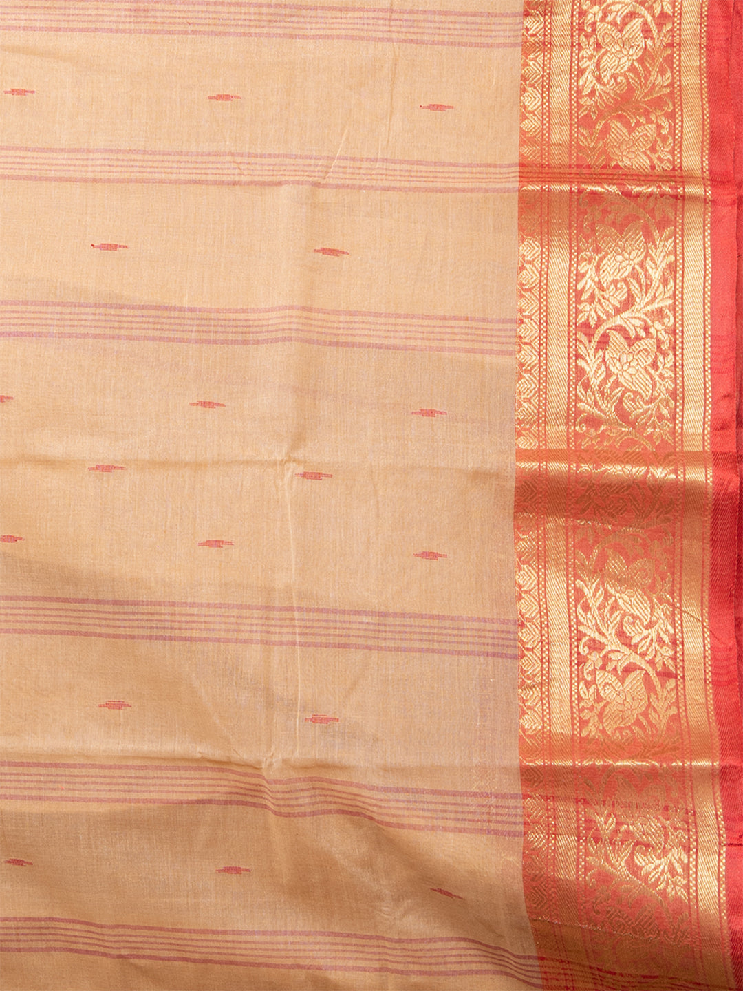 Laa Calcutta Beige & Red pure cotton woven design Zari per Taant saree for women