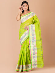 Green & Multi pure cotton taant saree